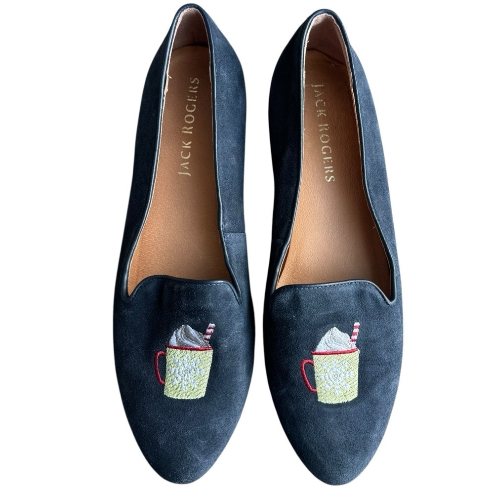 Jack Rogers - Blue Suede Embroidered Winter Holiday Loafer Flats Sz 11